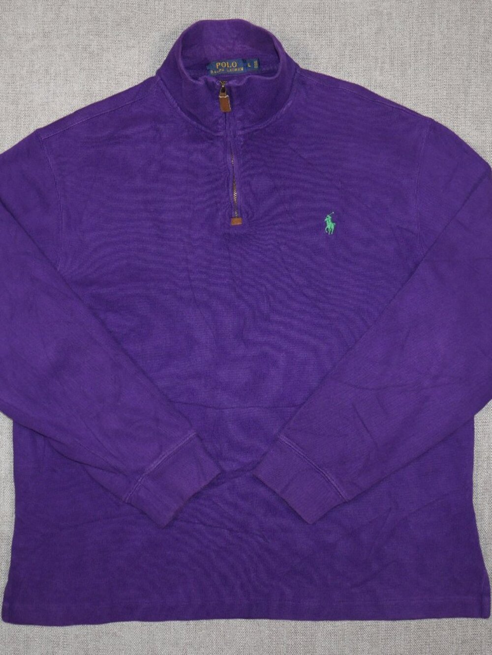 Polo Ralph Lauren 1/4 Zip Dark Purple Green Pony Pullover Size L